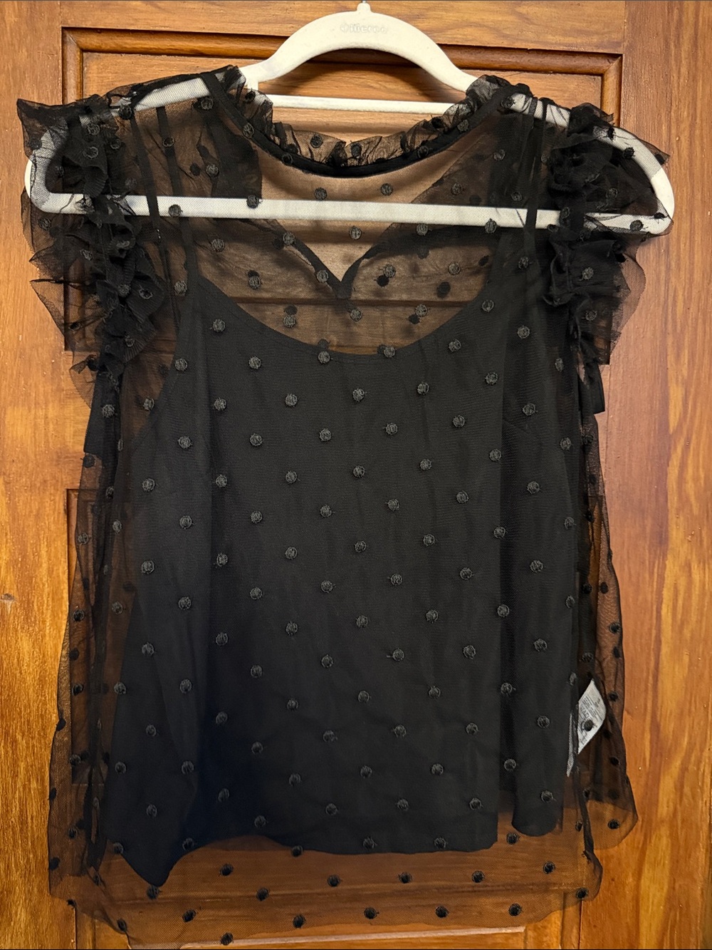 Old Navy Black Sheer Polka Dot Ruffle Sleeve Camisole Top